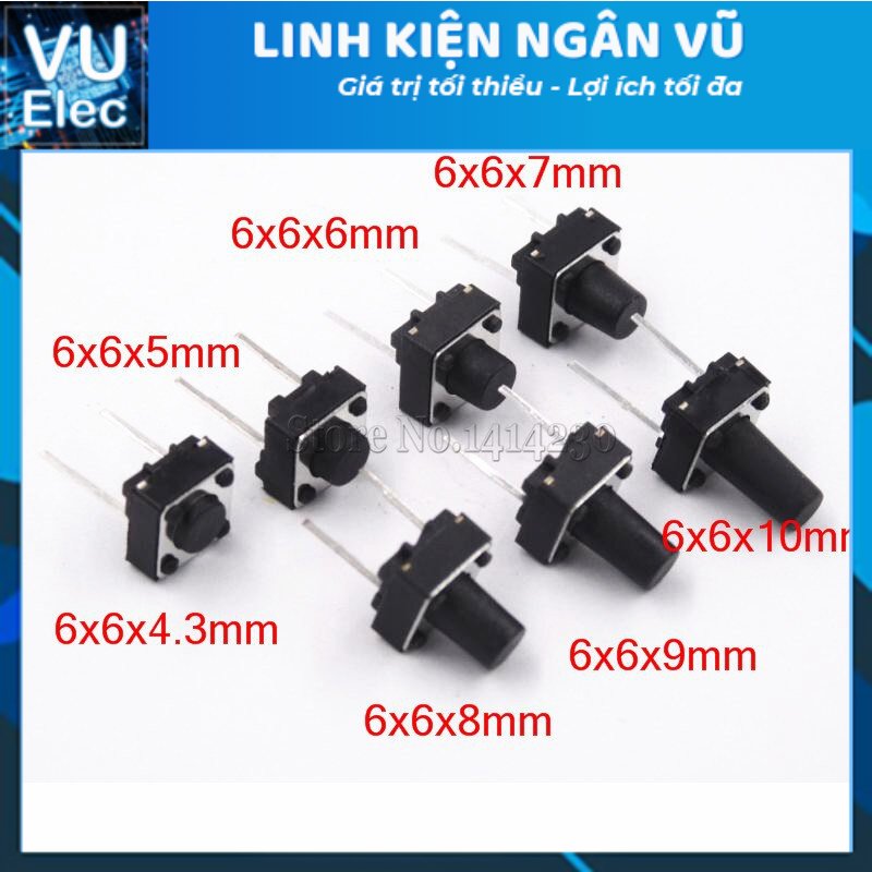 Bộ 10 nút nhấn 2 chân dip, smd