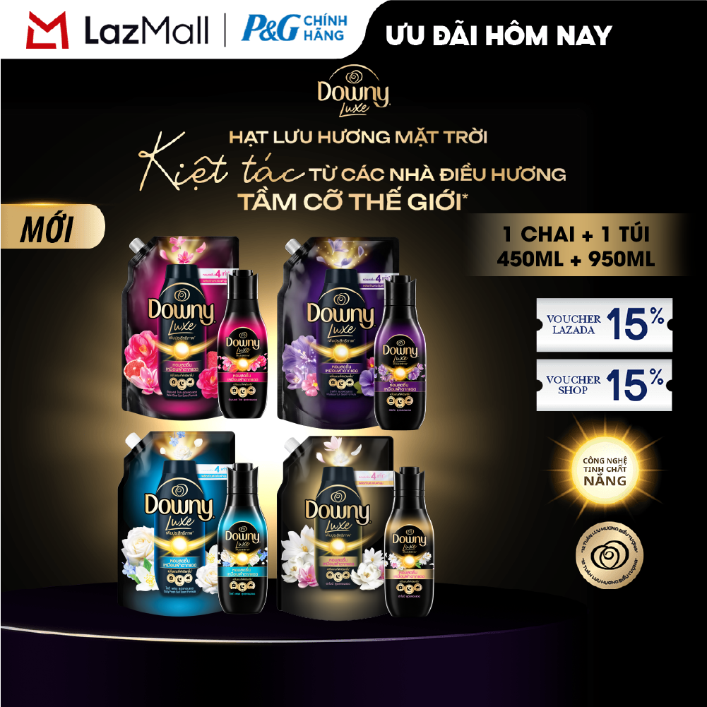 Combo Chai kèm Túi Nước Xả Vải Downy Lux Hương Harmony/ Mystique - Chai 450ML  Túi 1L