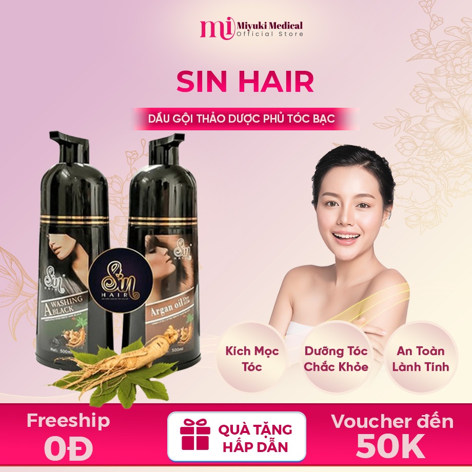 Dầu Gội Phủ Bạc SIN HAIR Nhật Bản - Chuyển Màu Tóc Bạc Thành Đen, Dưỡng Tóc Chắc Khỏe, Sạch Gàu Với Thảo Dược 500ml