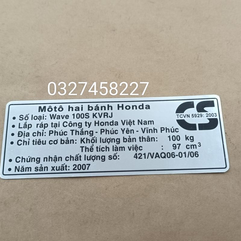  Tem thông số dán hộp xích cacte xe WAVE S100 2007 