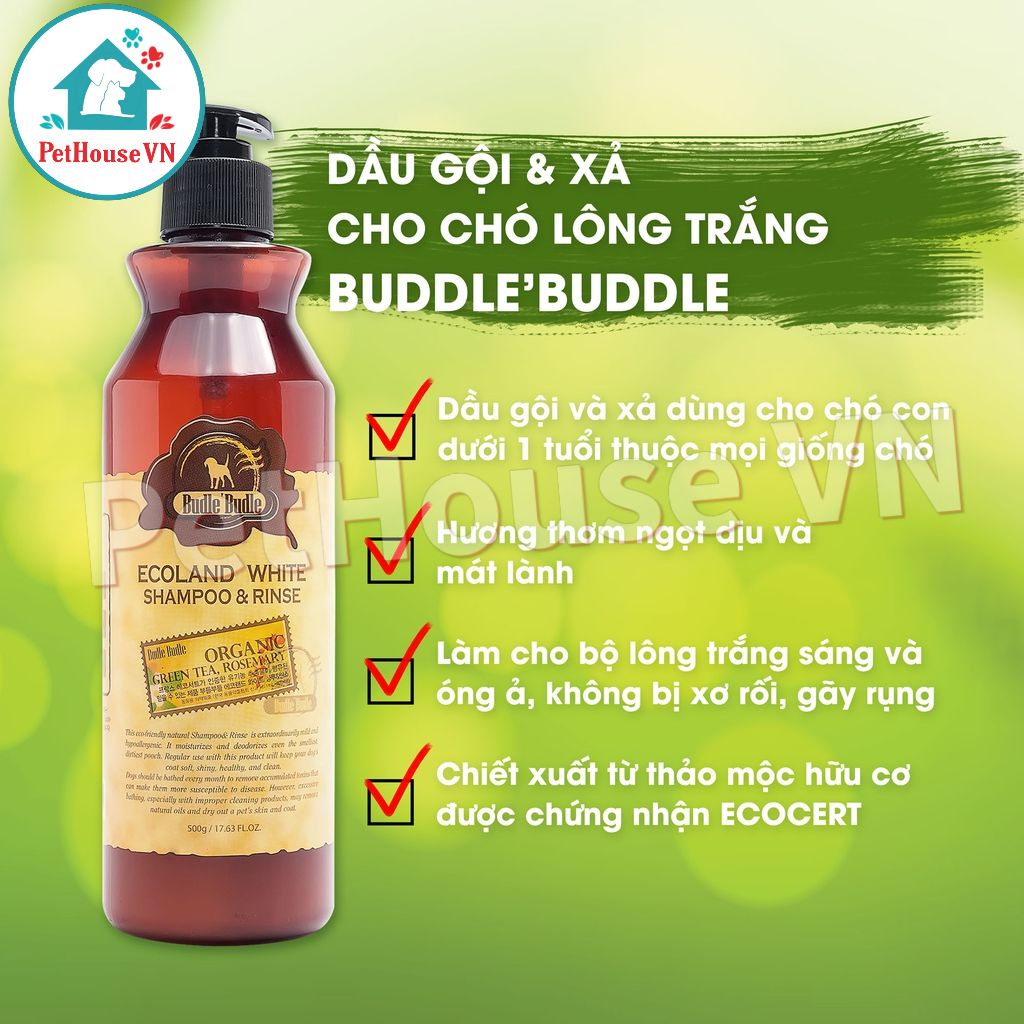 Chai 500ml dầu gội và xả chó lông trắng budle'budle nhập khẩu hàn quốc