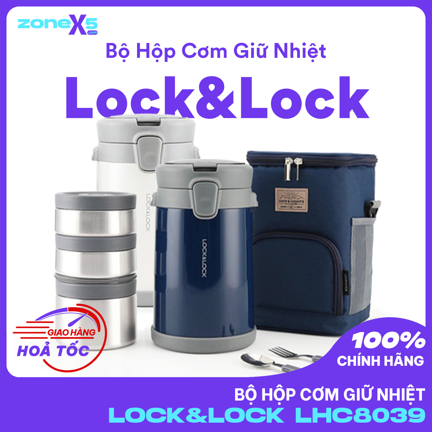 Bộ hộp cơm giữ nhiệt lock&lock easy carry 2l lhc8039 có túi