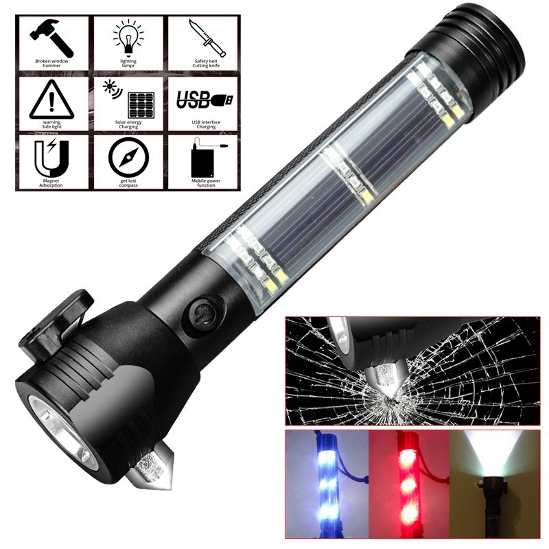 Đèn pin đa năng nhiều chức năng có còi hú chức năng búa an toàn - den pin - den khan cap - bua cuu ho