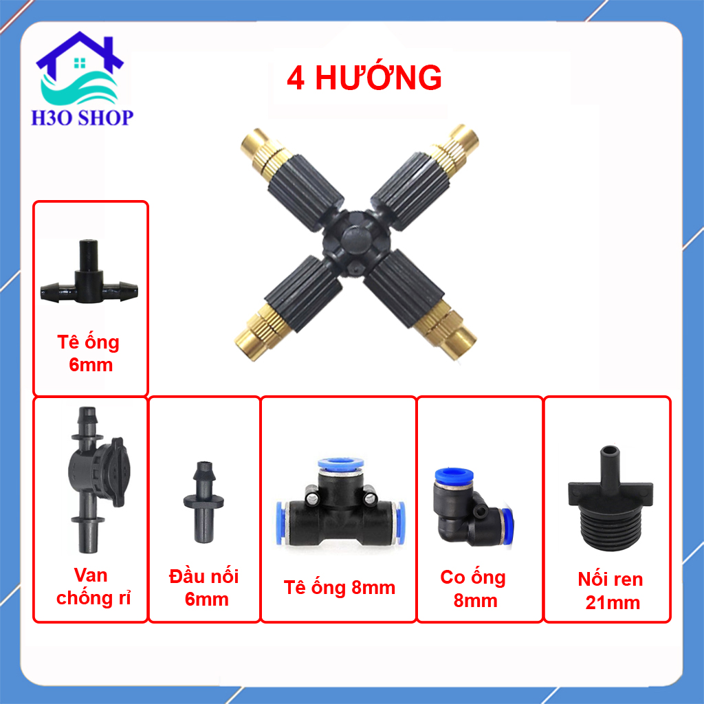 [HCM]Béc phun sương 4 hướng đầu đồng (Tùy chọn loại chân nối), đầu phun sương tưới cây, làm mát không khí