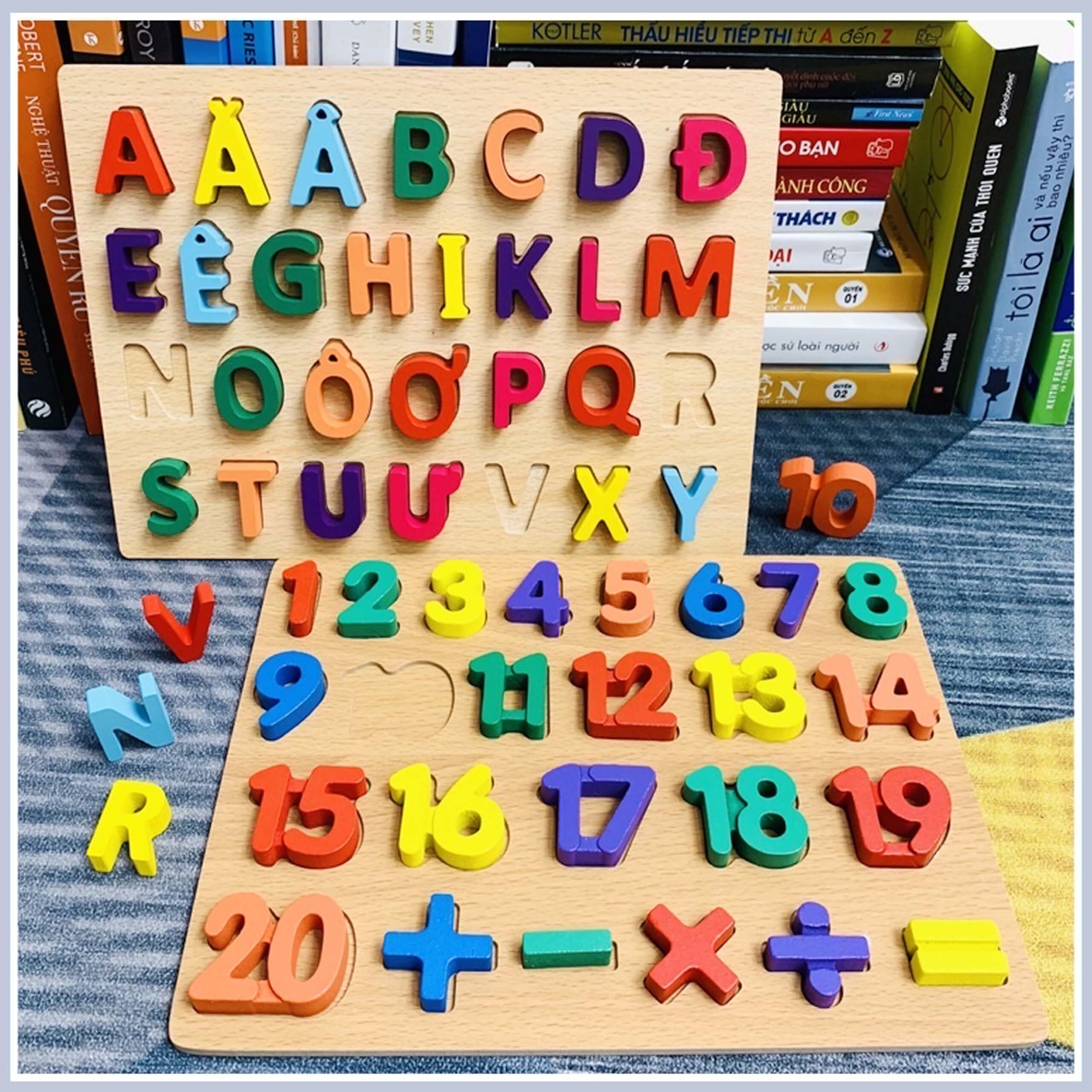 Đồ chơi thông minh phát triển trí tuệ cho bé, Bộ chữ cái và số đếm bằng gỗ nhiều màu an toàn cho bé thỏa sức sáng tạo