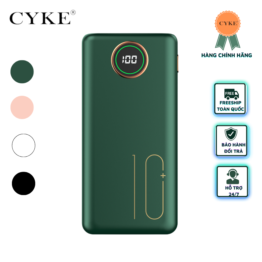 Sạc dự phòng cyke 10000 mah sạc nhanh điện thoại 2.1a - 2 cổng đầu ra usb và 3 cổng đầu vào