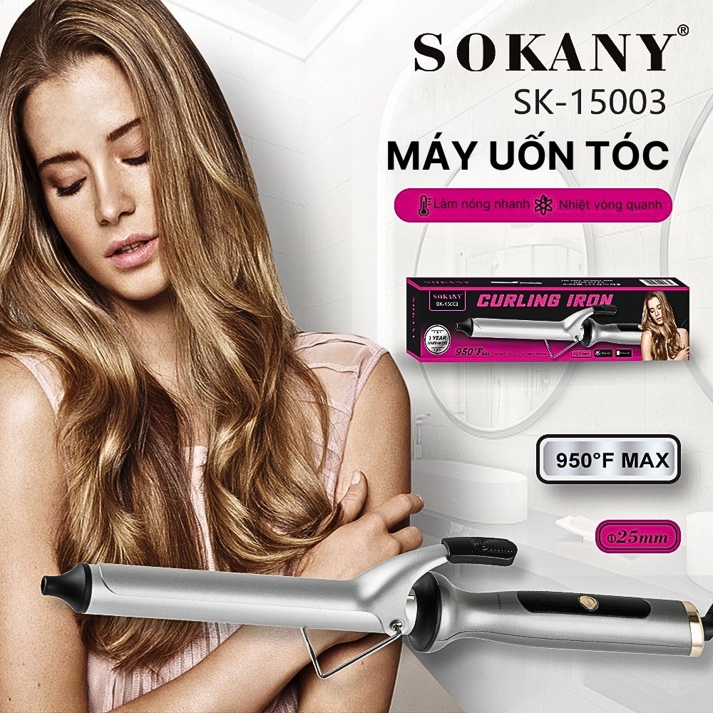 Máy uốn tóc xoăn SOKANY SK15003 chất liệu caremic an toàn, giúp bạn trải nghiệm tóc xoăn chuyên nghiệp ngay tại nhà