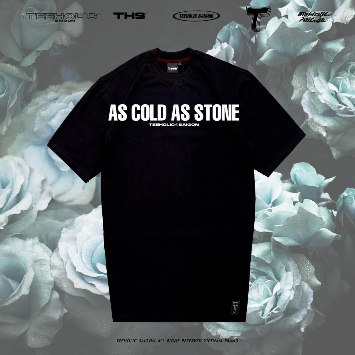 Teeholic áo thun in chữ as cold as stone màu đen