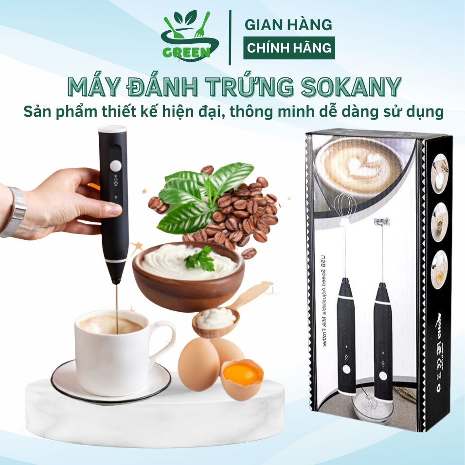 Máy đánh trứng cầm tay Sokany mini 3 cấp độ, máy đánh cà phê mini, máy đánh kem sạc pin usb tặng kèm 2 đầu tạo bọt, bảo hành 12 tháng