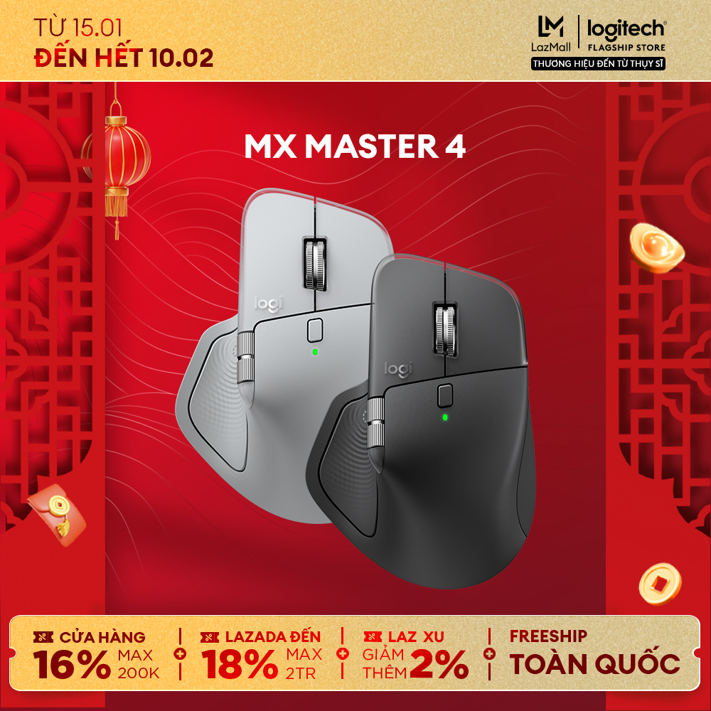 Chuột không dây công thái học Logitech MX Master 4 - Rung phản hồi Cuộn siêu nhanh Sạc USB-C Bluetooth