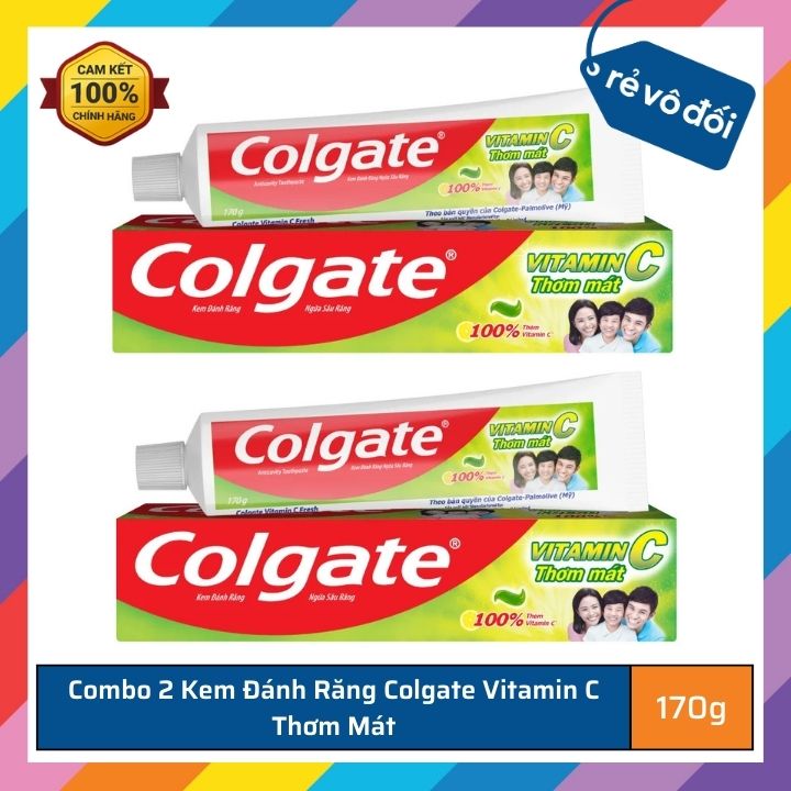 Combo 2 Kem đánh răng Colgate Vitamin C thơm mát 170g - Thái Lan