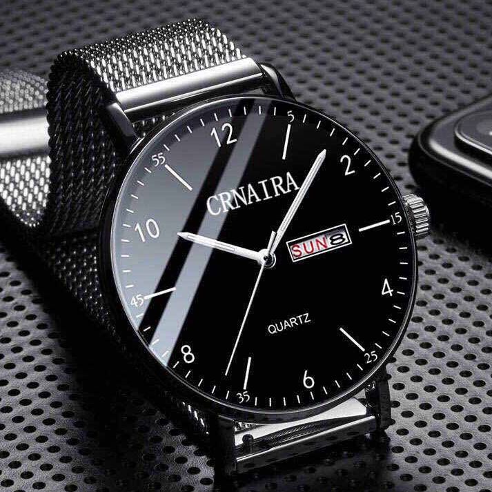 Đồng Hồ Nam CRNAIRA CRN088099 Chạy 2 Lịch Doanh Nhân Dây Thép Mành Không Gỉ Cao Cấp