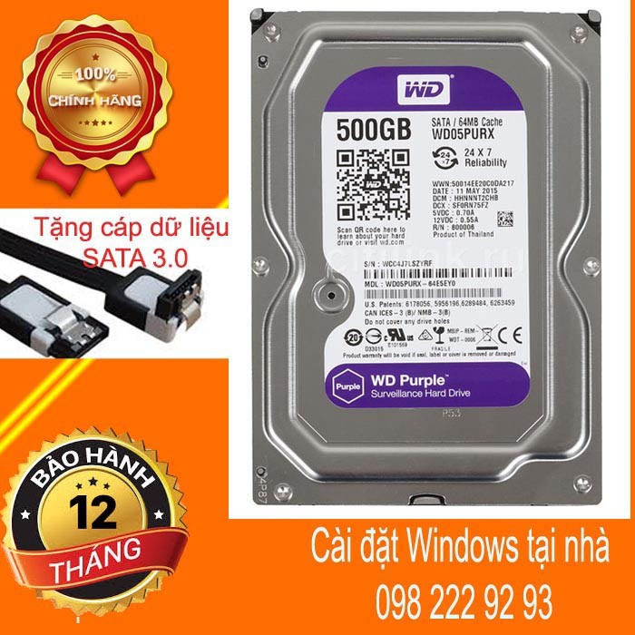 Hdd 500gb w d purple surveilance sata chuyên camera - 500gb wd12