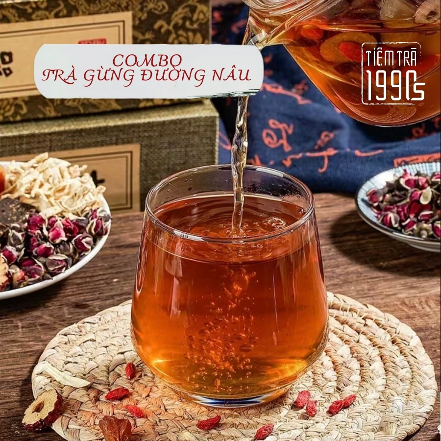  Combo Trà Gừng Đường Nâu Tiệm Trà 1990s – Giảm Đau Bụng Kinh Giữ Ấm Hỗ Trợ Tiêu Hóa Trà Thảo Mộc Thiên Nhiên 