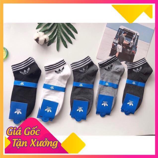 Set 10 đôi tất adidas 3 sọc, tất cổ ngắn dệt kim cao cấp, hàng xuất dư