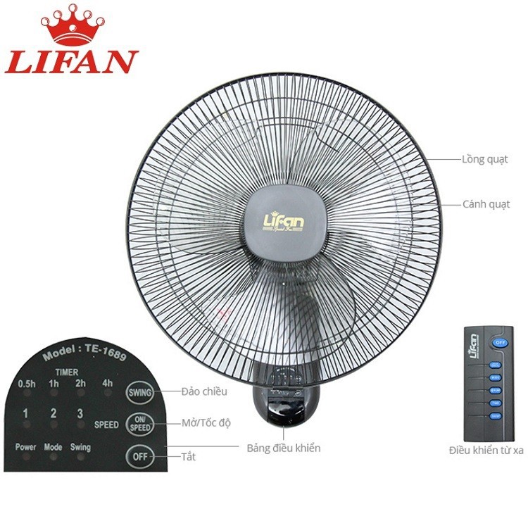 Quạt treo tường 40cm TE1688 Lifan có điều khiển