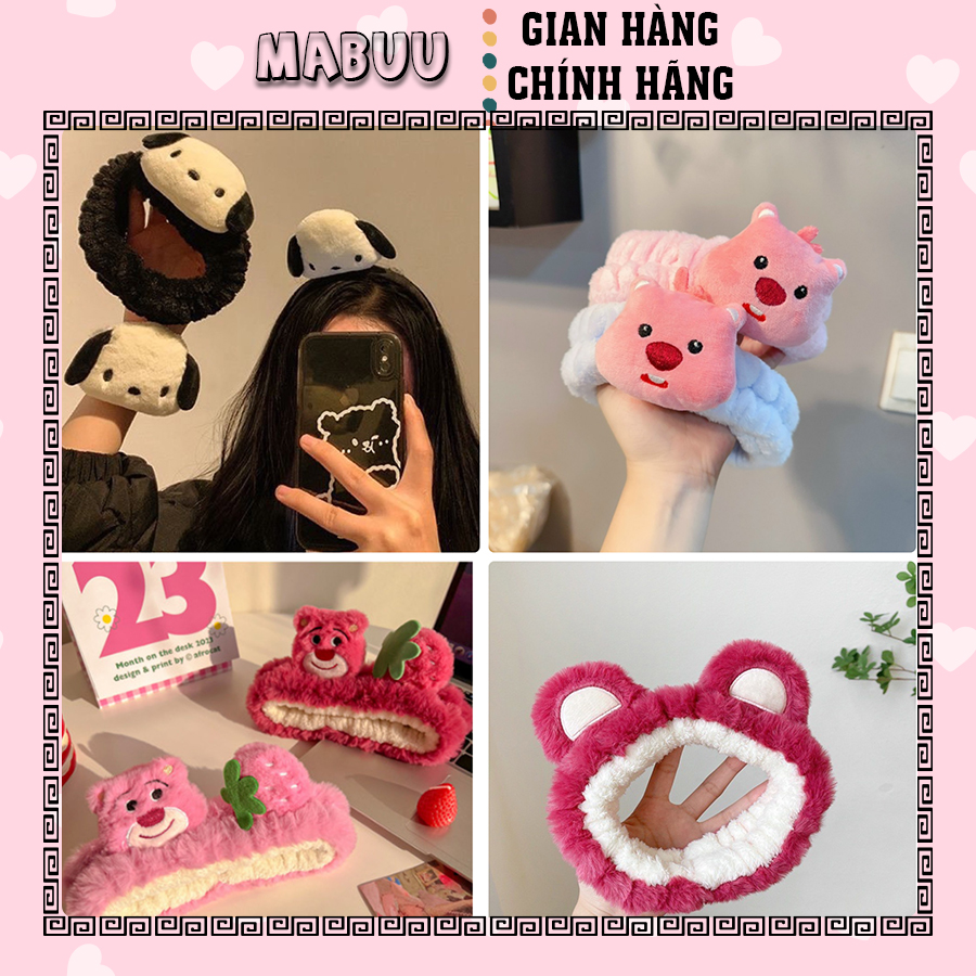 Băng đô bờm tóc rữa mặt hình gấu dâu, ếch, hải ly, chó phong cách Hàn quốc mềm mại dễ thương