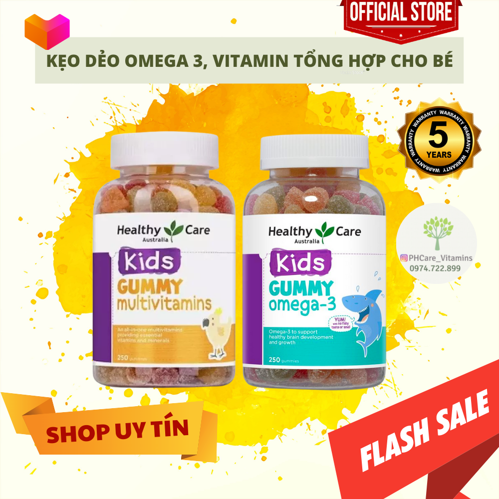 Kẹo dẻo vitamin omega 3 cho bé Healthy Care Kids Gummy Multivitamins