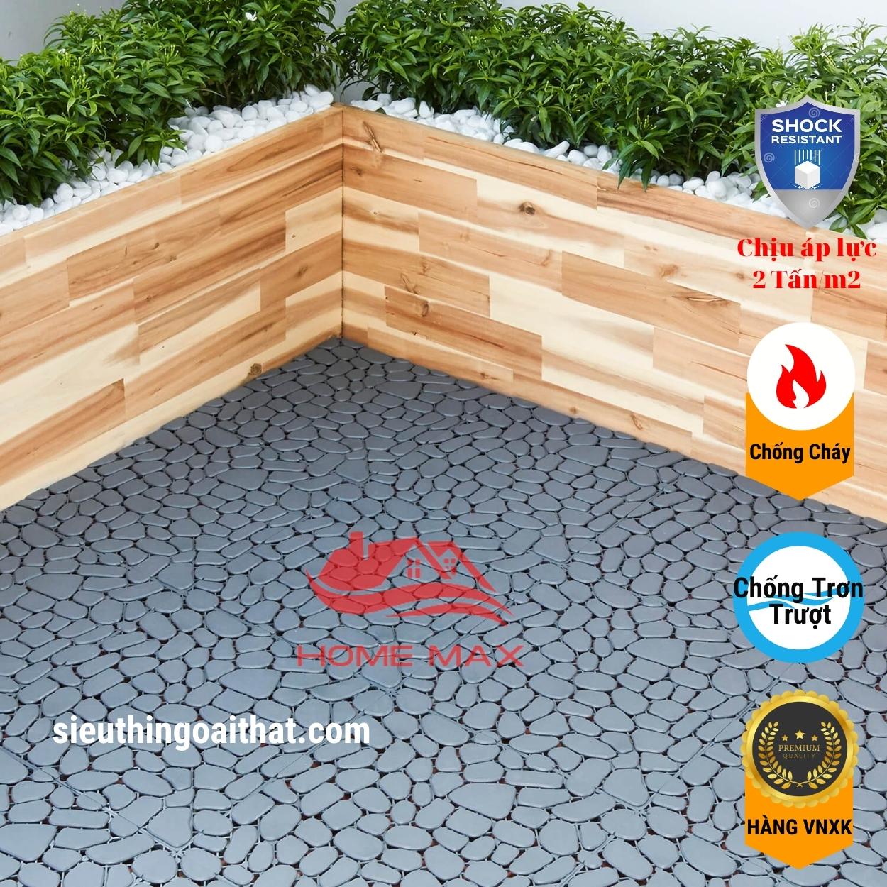 6 Tấm Vỉ Nhựa Lót Sàn Home Max Viên Sỏi, Lót Sàn Ban Công/Nhà Tắm/Hồ Bơi/Sân Vườn (30x30xCao 1.4cm). Nhựa PE Thực Phẩm An Toàn Không Hoá Chất Độc Hại. Chịu Được Áp Lực 2 Tấn/m2 - Hàng VNXK (Loại 1)