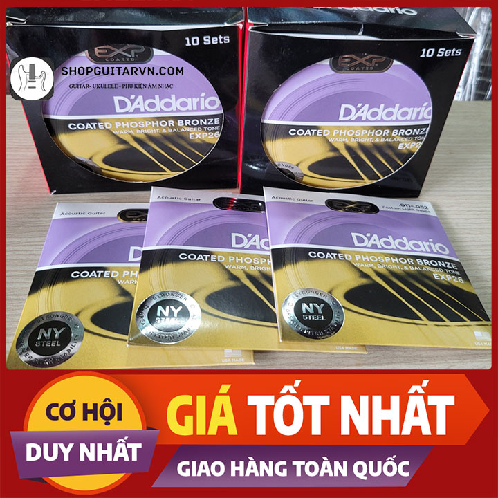 Dây đàn guitar acoustic daddario exp26 - size 11 - tặng kèm phím gảy alice - shopguitarvn