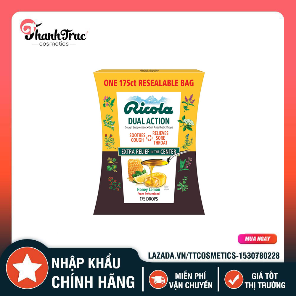 [HCM]KẸO NGẬM RICOLA DUAL ACTION HONEY LEMON 175 VIÊN MỸ - Date 2022