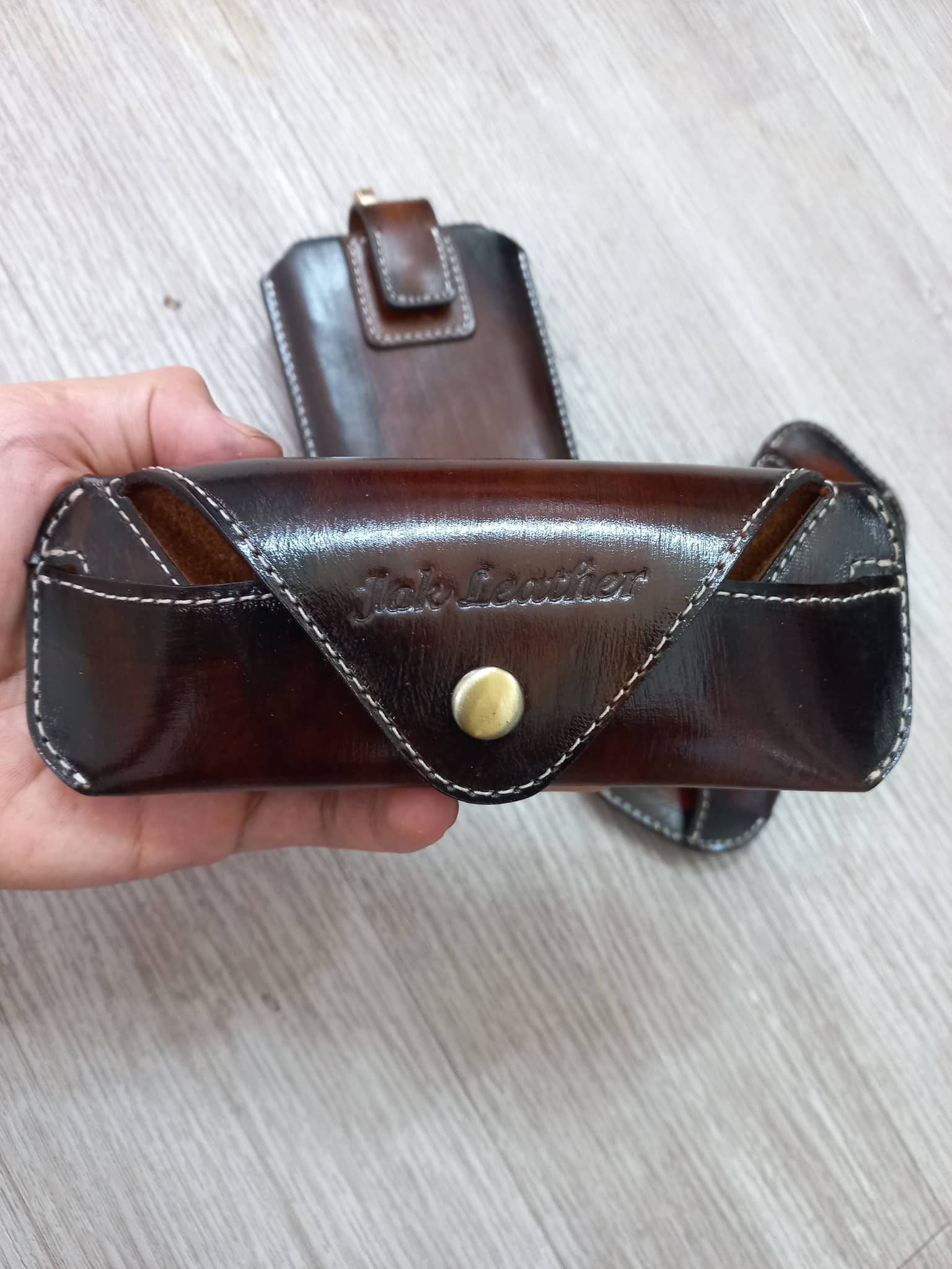 Bao da đựng kính cận nhỏ gọn da bò thật