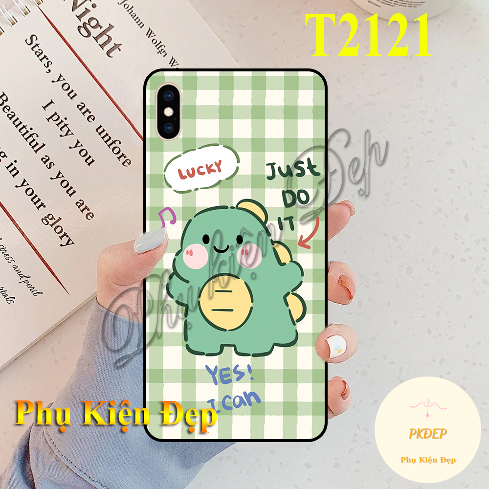 Ốp lưng iphone x/ iphone xs/ iphone xs max - ốp dẻo đen in hình khủng long xanh cute
