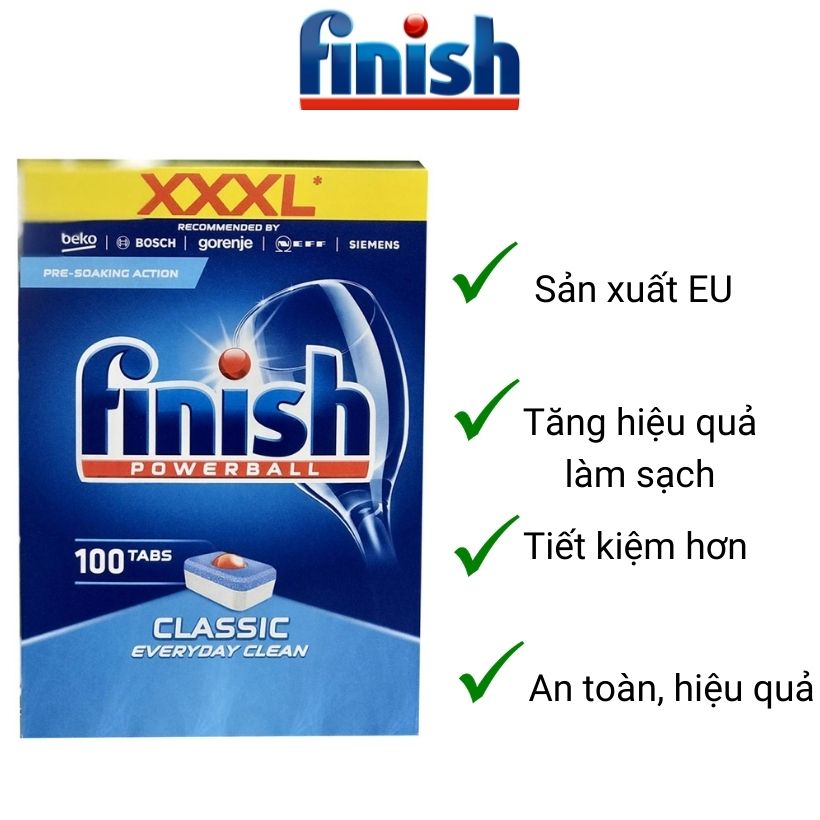 Viên rửa bát Finish Classic hộp 100 viên. Viên rửa chén Finish