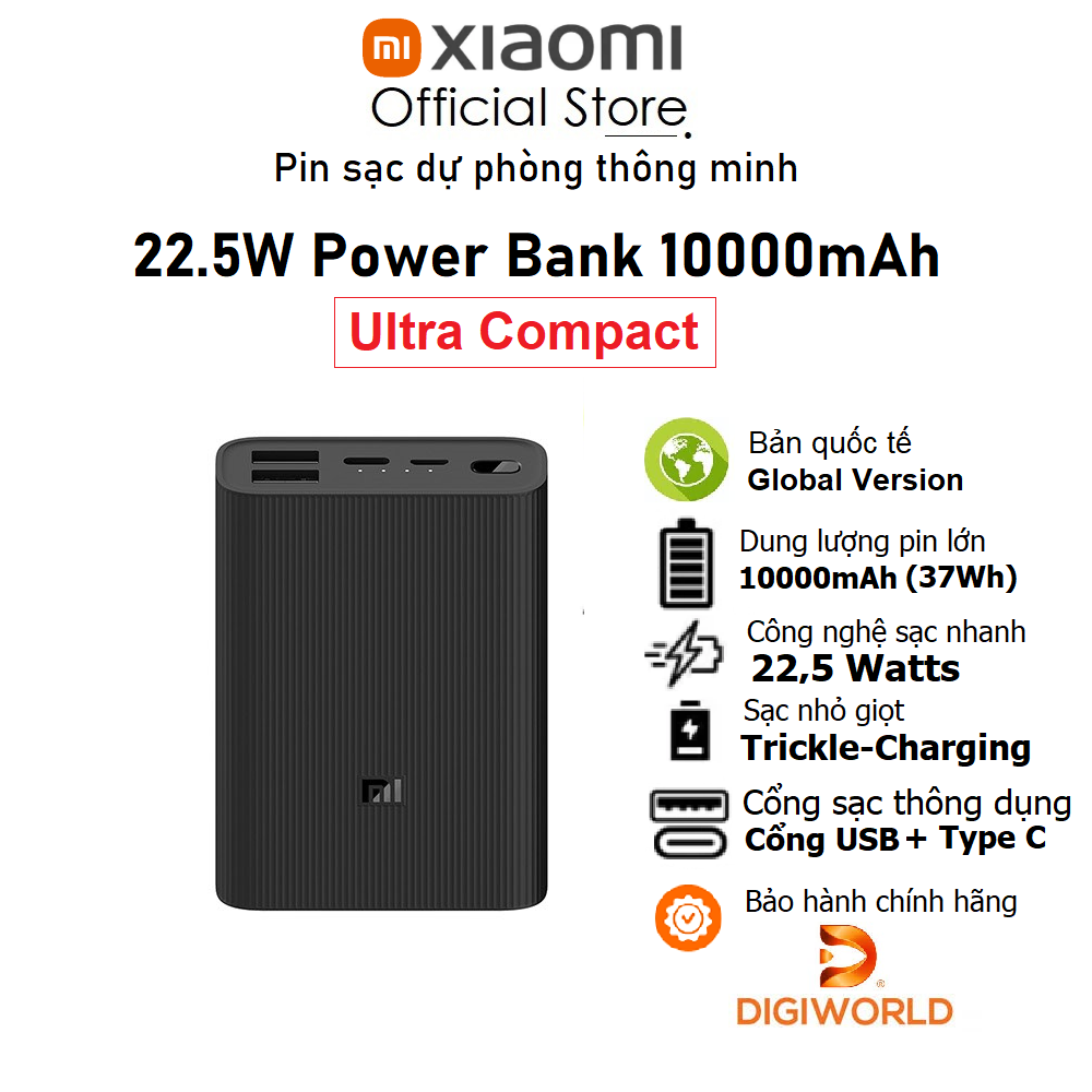 Pin sạc dự phòng xiaomi 10000 mah 22.5 w power bank ultra compact - hàng chính hãng