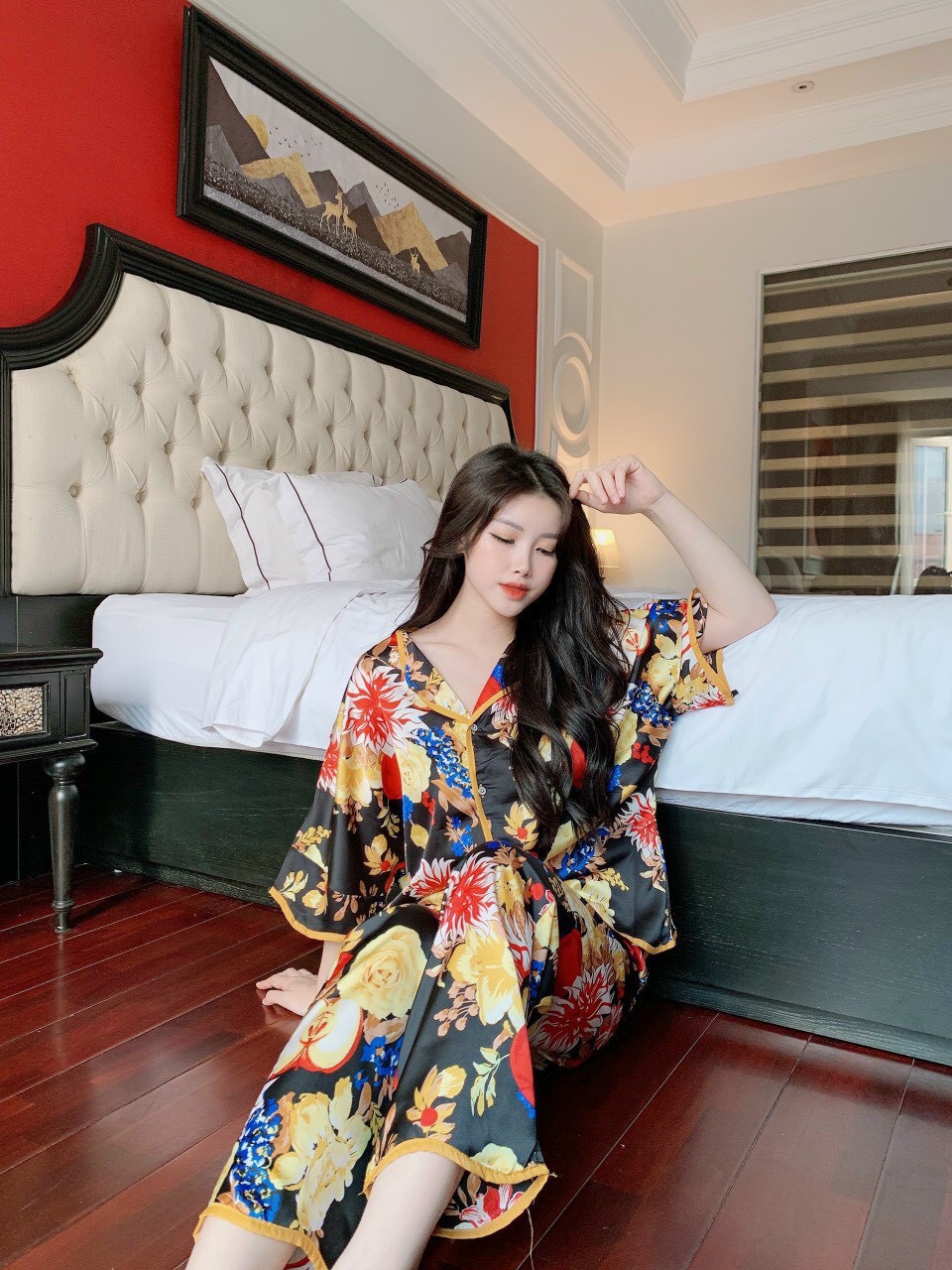Bộ lụa latin cánh dơi - tay ngắn, quần dài - chất vải mềm mịn, mát, không nhăn, free size từ 40 - 65kg