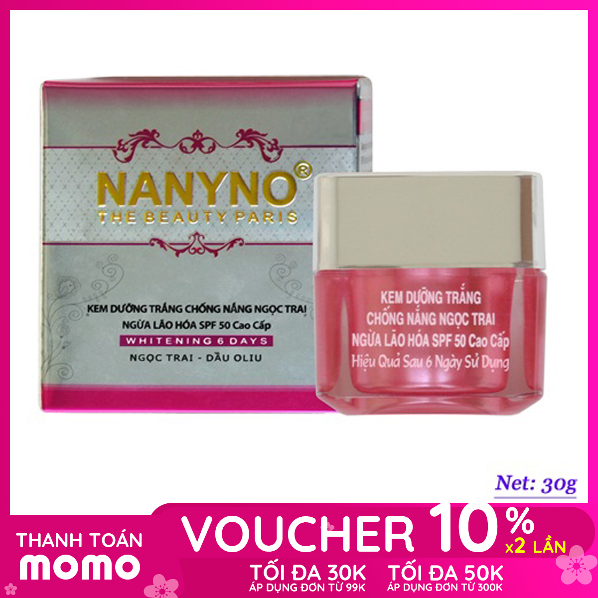 Kem dưỡng trắng da chống nắng Ngọc Trai NANYNO Ngừa lão hóa SPF 50 (30g)