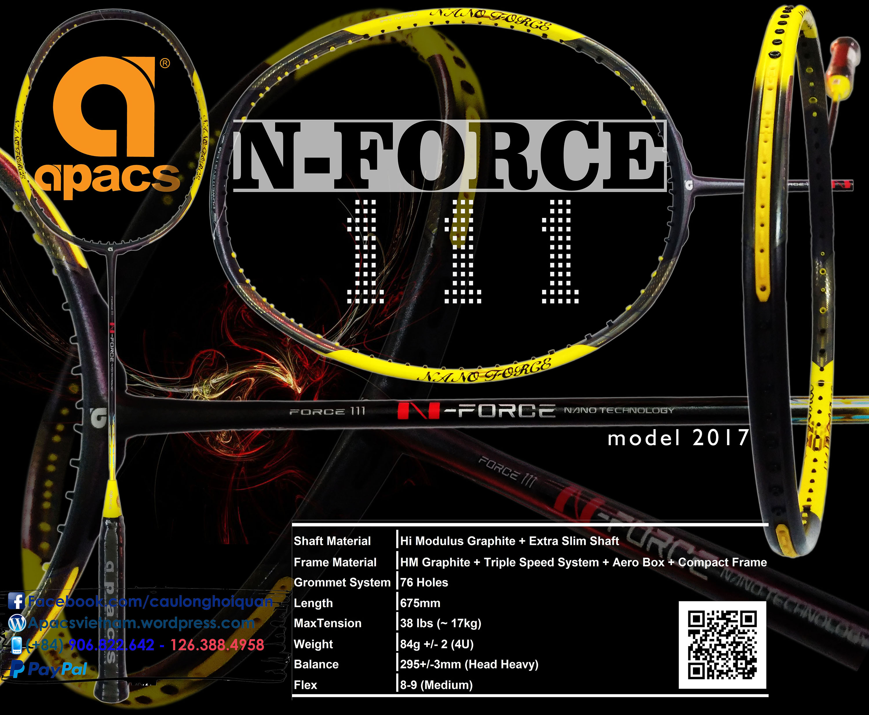 [HCM][Vợt cầu lông Apacs N-Force 111 - 4U] – Vợt chuyên công thân đũa chống cản gió