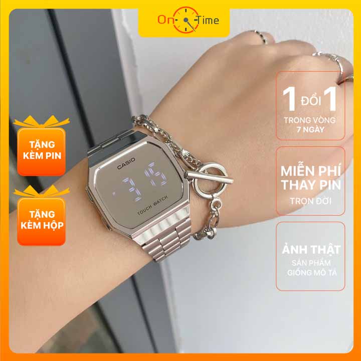 Đồng Hồ Casio Nam Nữ A168 màn hình cảm ứng, đèn Led, màn hình tráng gương, thép không gỉ, không phai màu - OneTime Store