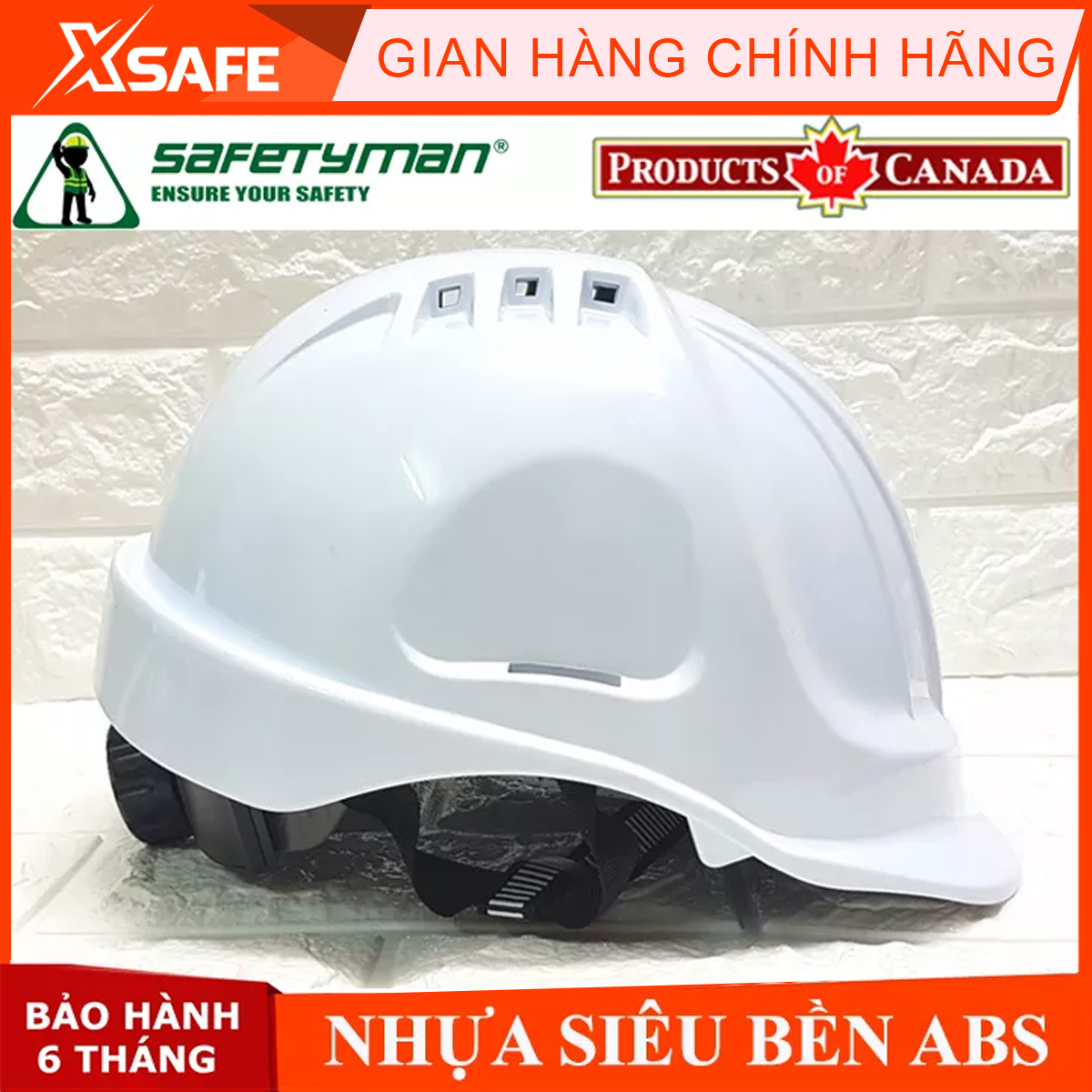 Nón bảo hộ Safetyman GM16, Mũ bảo hộ lao động có núm vặn sauđiều chỉnh độ rộng, có lỗ thoát khí và Mút đệm đầu êm, hai khe hai bên nón hỗ trợ gắn phụ kiện, nhựa ABS siêu cứng, Tiêu chuẩn CE, EN397, ANSI Z89.1 Typexsafe