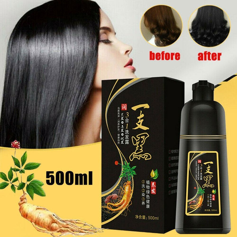 【CW】 500ML Black HairDye Shampoo OrganicFast Hair Dye Only 15-25 Minutes PlantFor Cover GrayHair