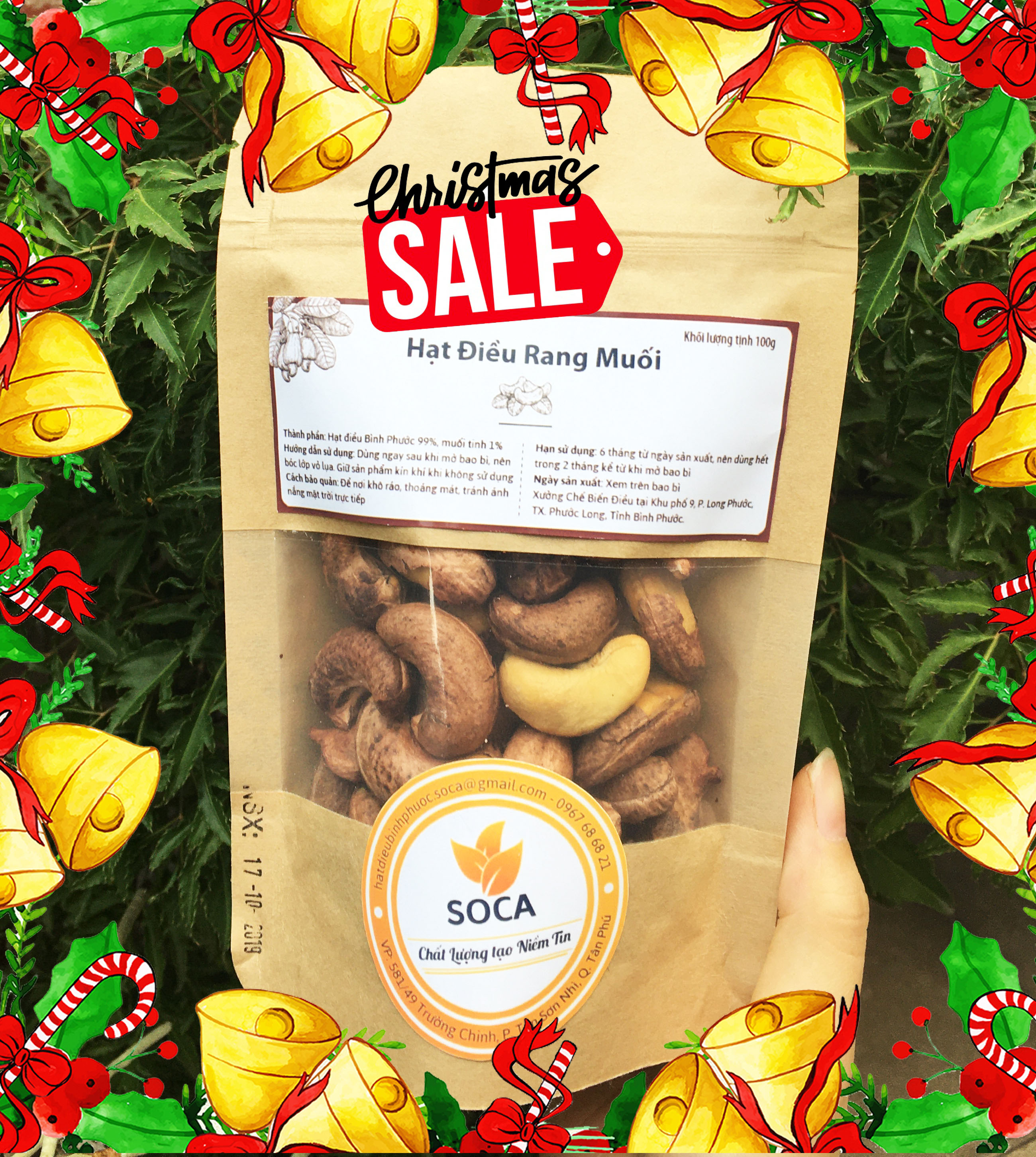100gram hạt điều rang muối bình phước nguyên vỏ lụa - soca store - thơm giòn béo
