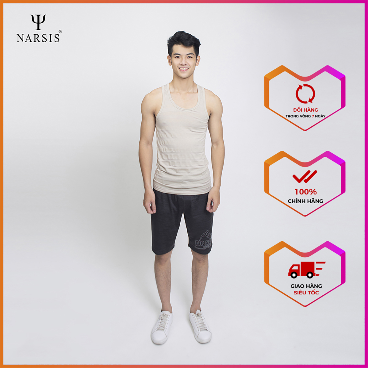 Áo thun ba lỗ nam Narsis D4042 vàng kẻ
