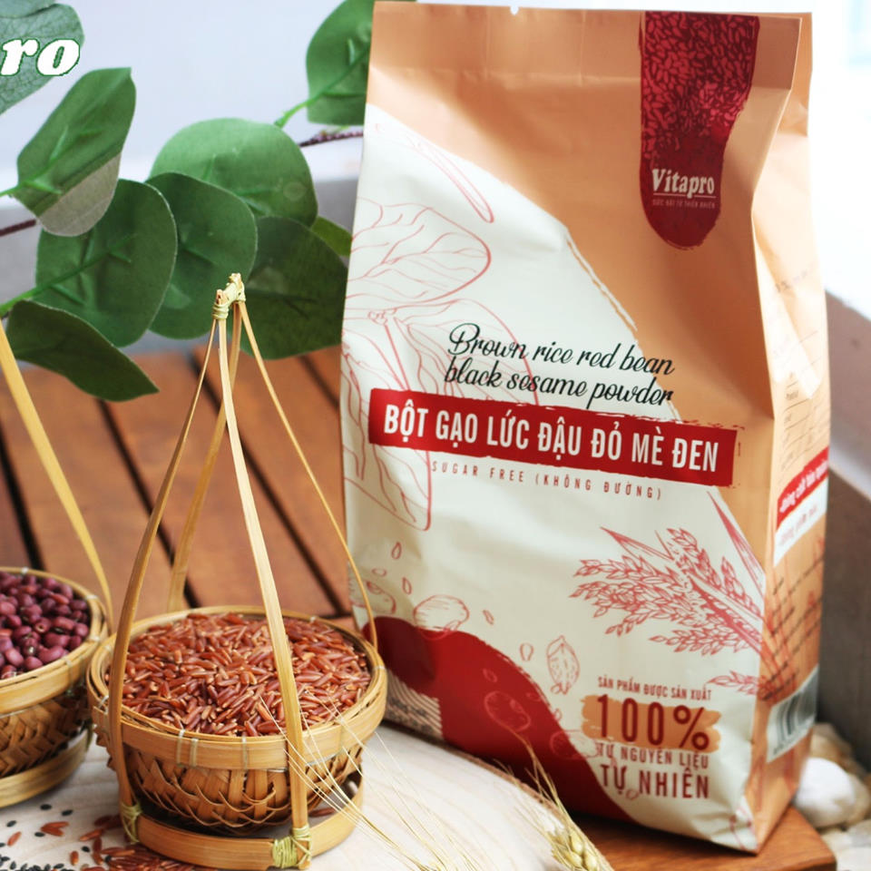 Bột Gạo lứt Đậu đỏ Mè đen nguyên chất không đường Vitapro 350g bao bì mới- ngũ cốc