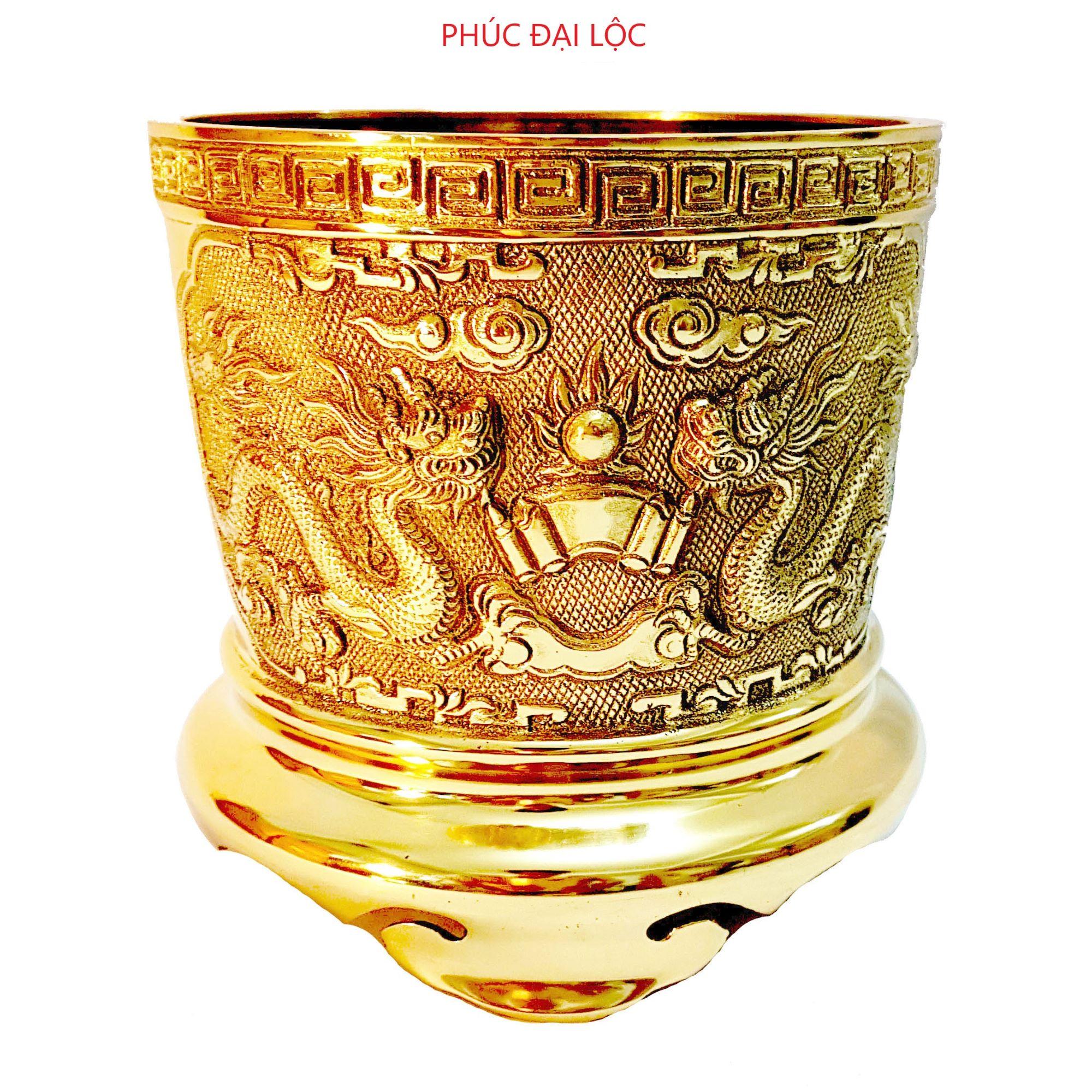 Bát hương đồng đường kính 12 cm màu vàng sáng bóng