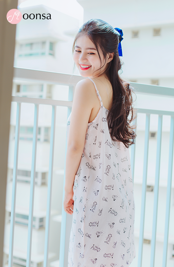 Váy ngủ nữ vải đũi thỏ yêu [moonsa], thiết kế trẻ trung theo phong cách xu hướng thời trang với chất liệu vải thoáng mát, mềm mại, đường may kỹ lưỡng bền bỉ