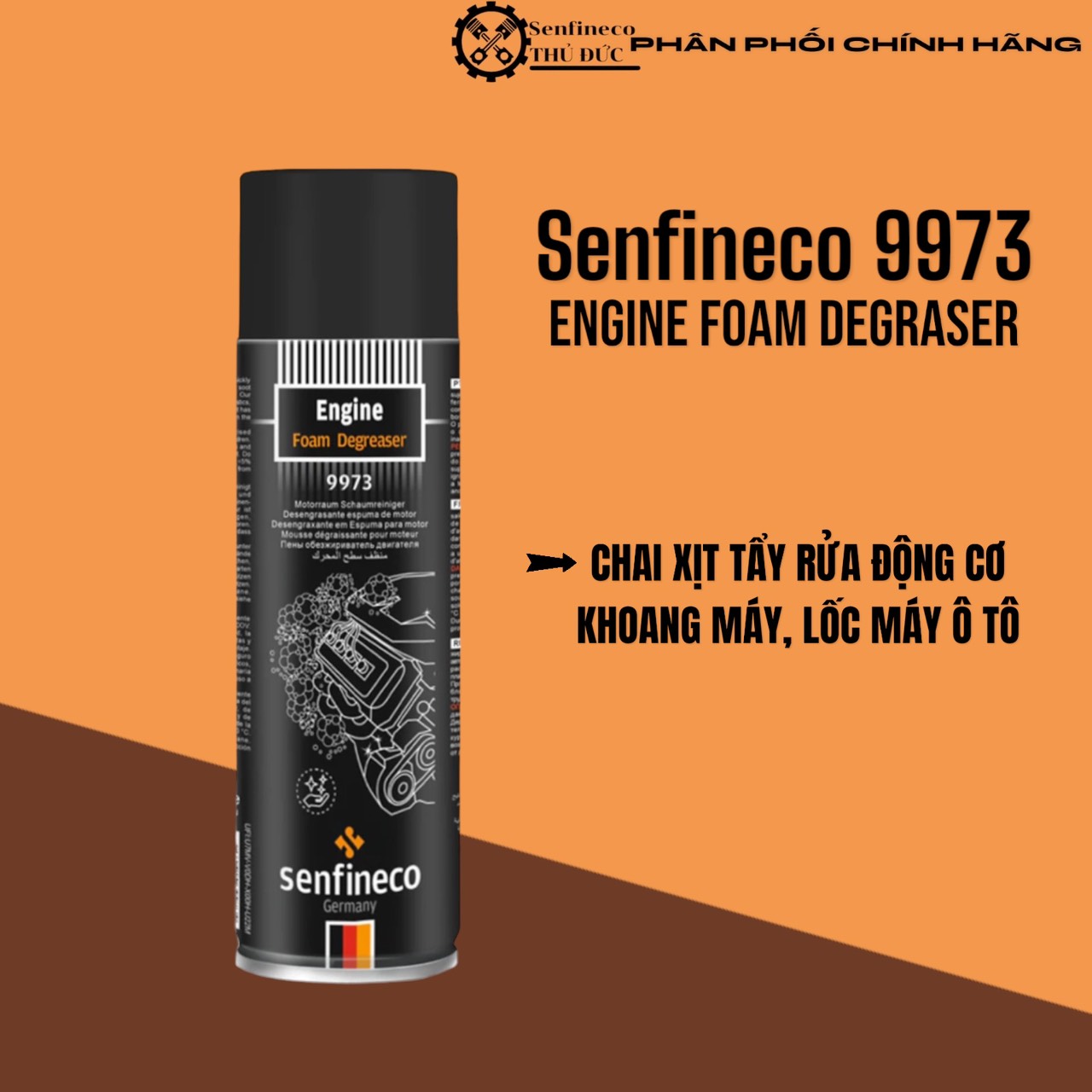 Chai xịt vệ sinh khoang máy động cơ ô tô - senfineco engine foam degreaser 9973