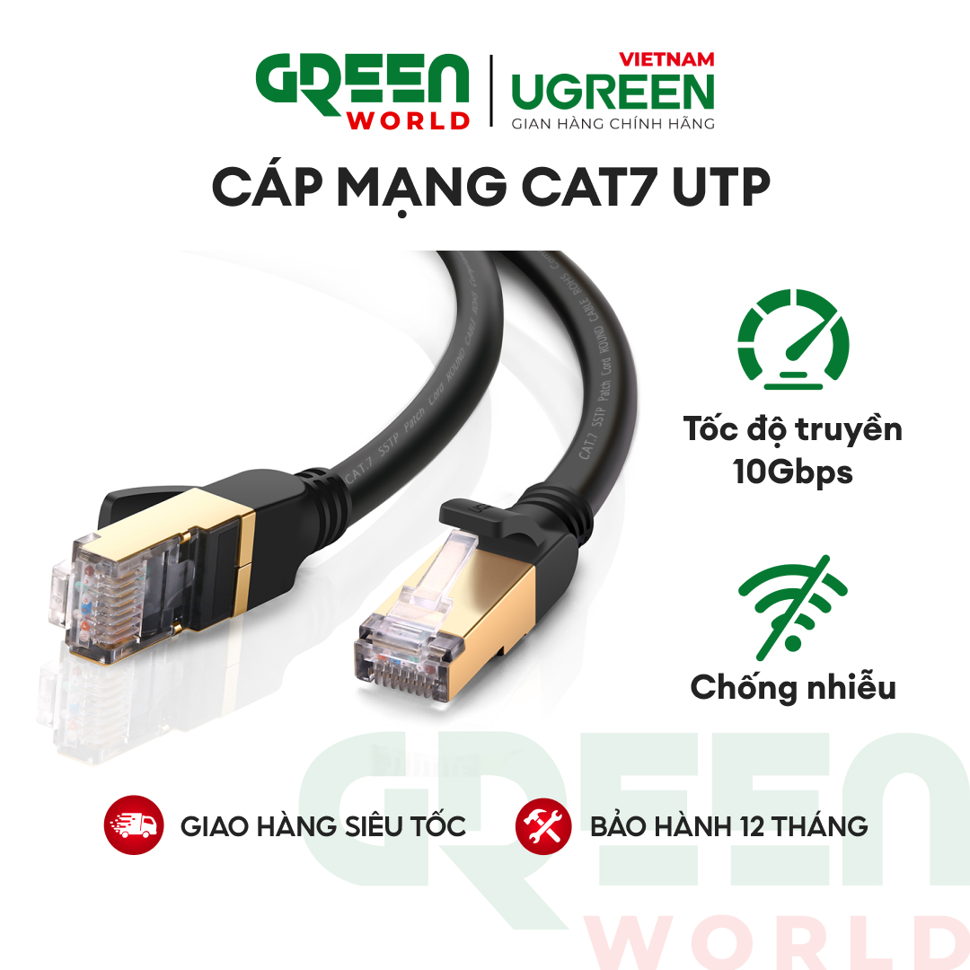 Cáp mạng 2 đầu đúc bọc hợp kim Cat7 UTP Dài 1M UGREEN NW107 11268 - Hãng phân phối chính thức