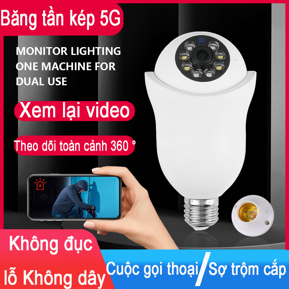 Camera giám sát, camera giám sát độ nét cao toàn cảnh 360°, camera giám sát đèn pha đôi 5G, camera giám sát viễn thông hai chiều, HD 1080p