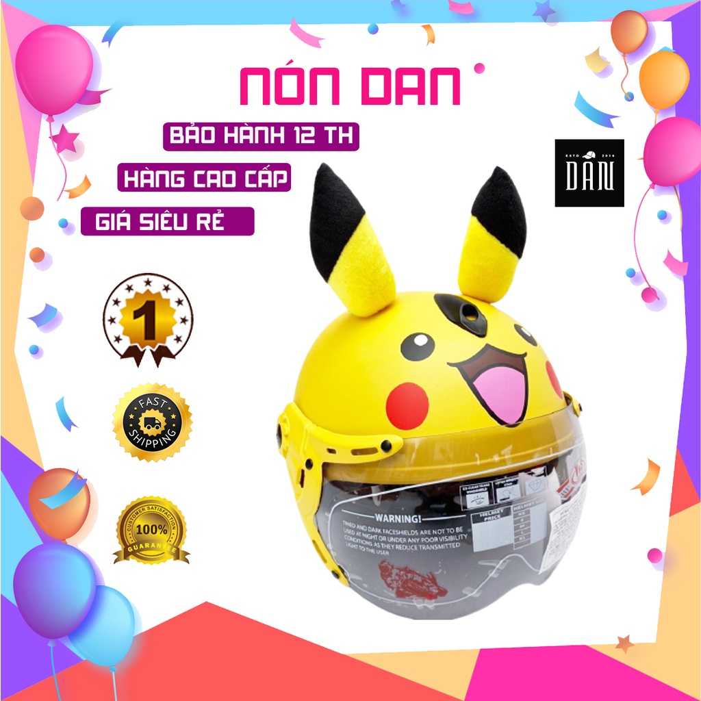 Nón bảo hiểm trẻ em pikachu có kính v&s helmet cho bé từ 3-6 tuổi màu vàng