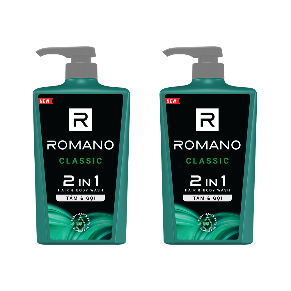 Combo Tắm gội 2 trong 1 Romano 2in1 650g/chai