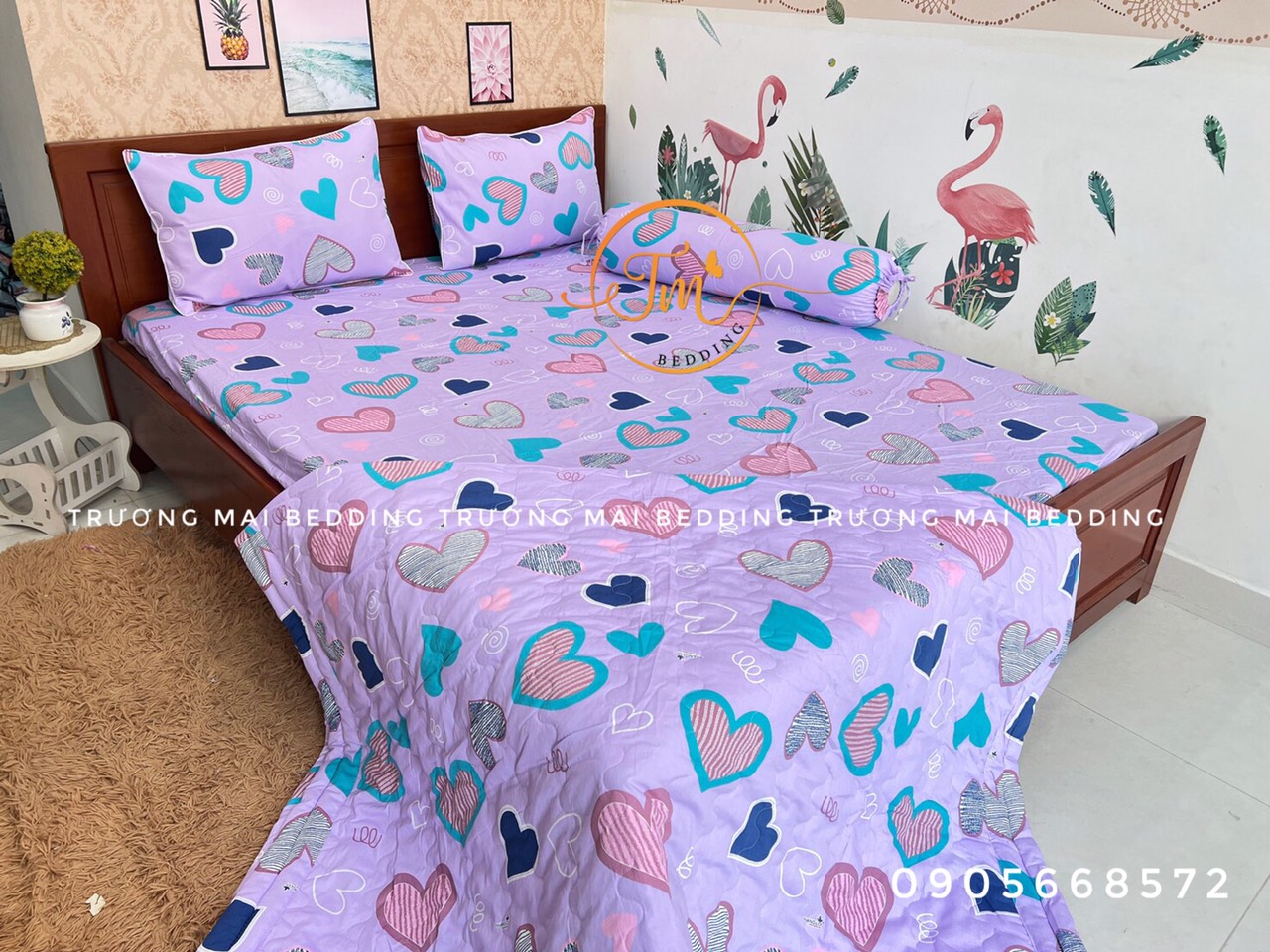 Bộ chăn ga gối thắng lợi 100% coton 5 món như hình