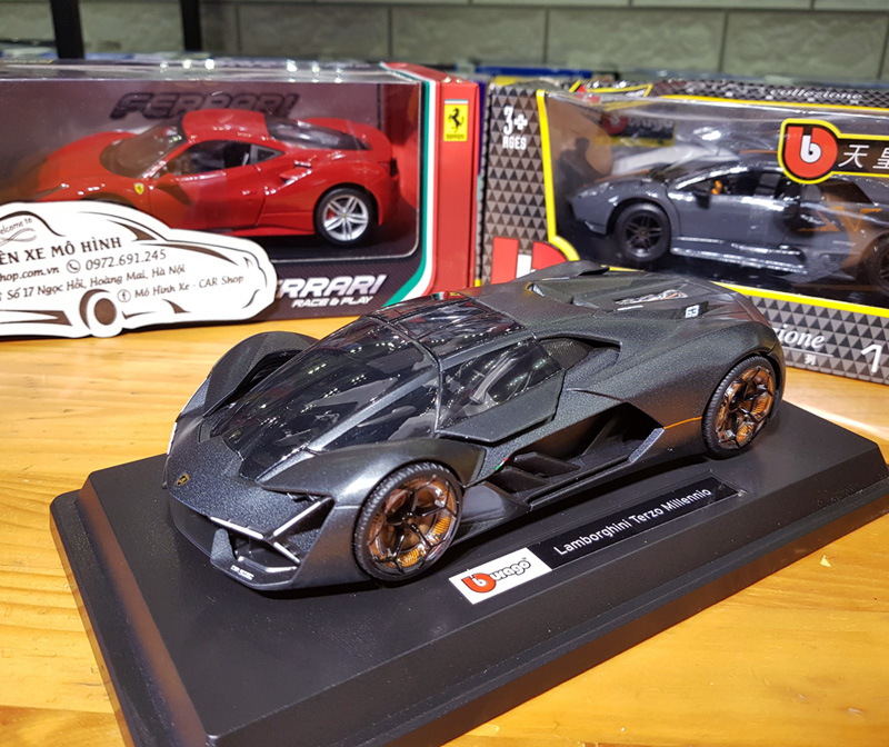 Mô hình siêu xe Lamborgini Terzo Millennio tỉ lệ 1:24 hãng Burago màu đen