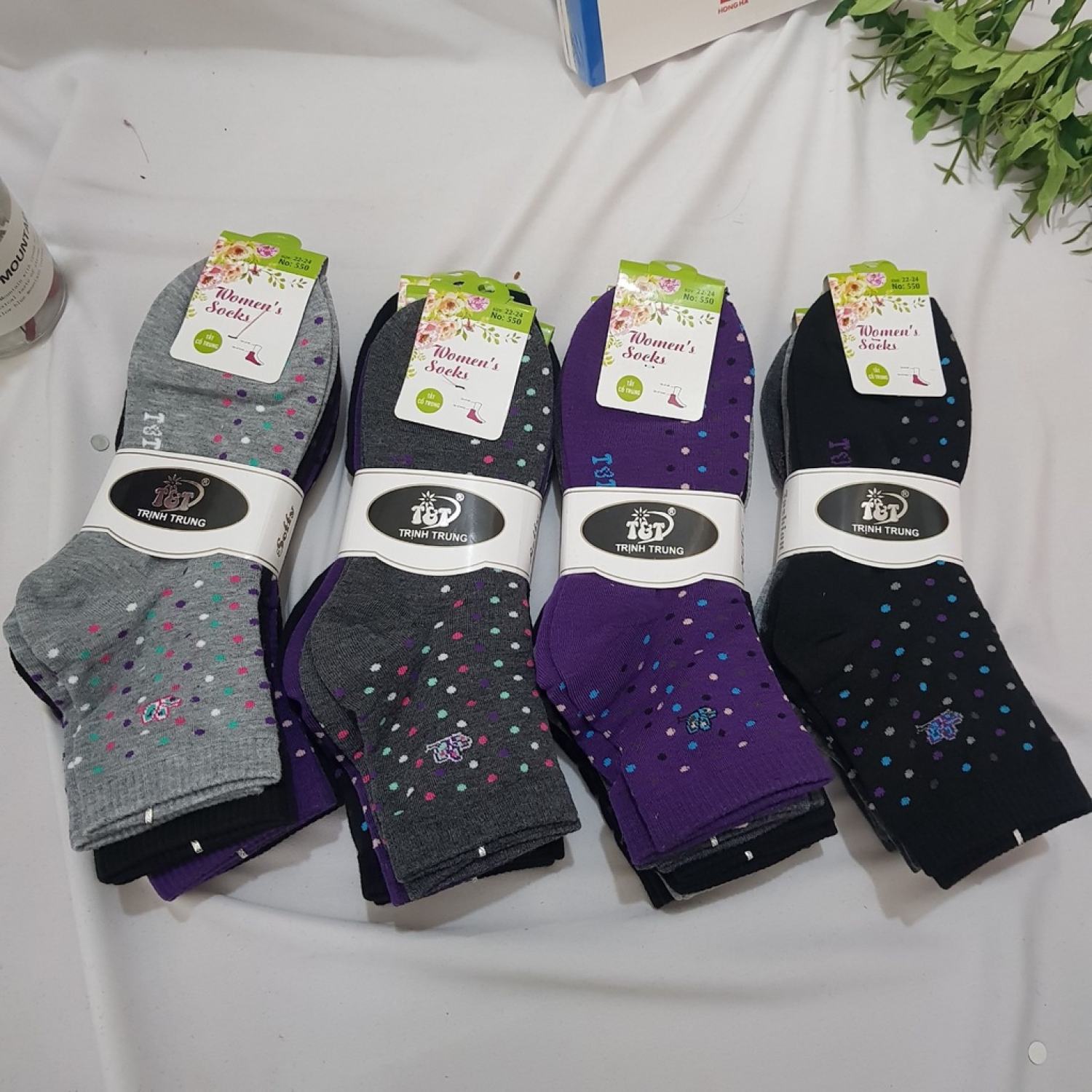 Set 5 đôi tất vớ nữ cổ cao cotton tɾịnh trυng họa tiết chấm bi