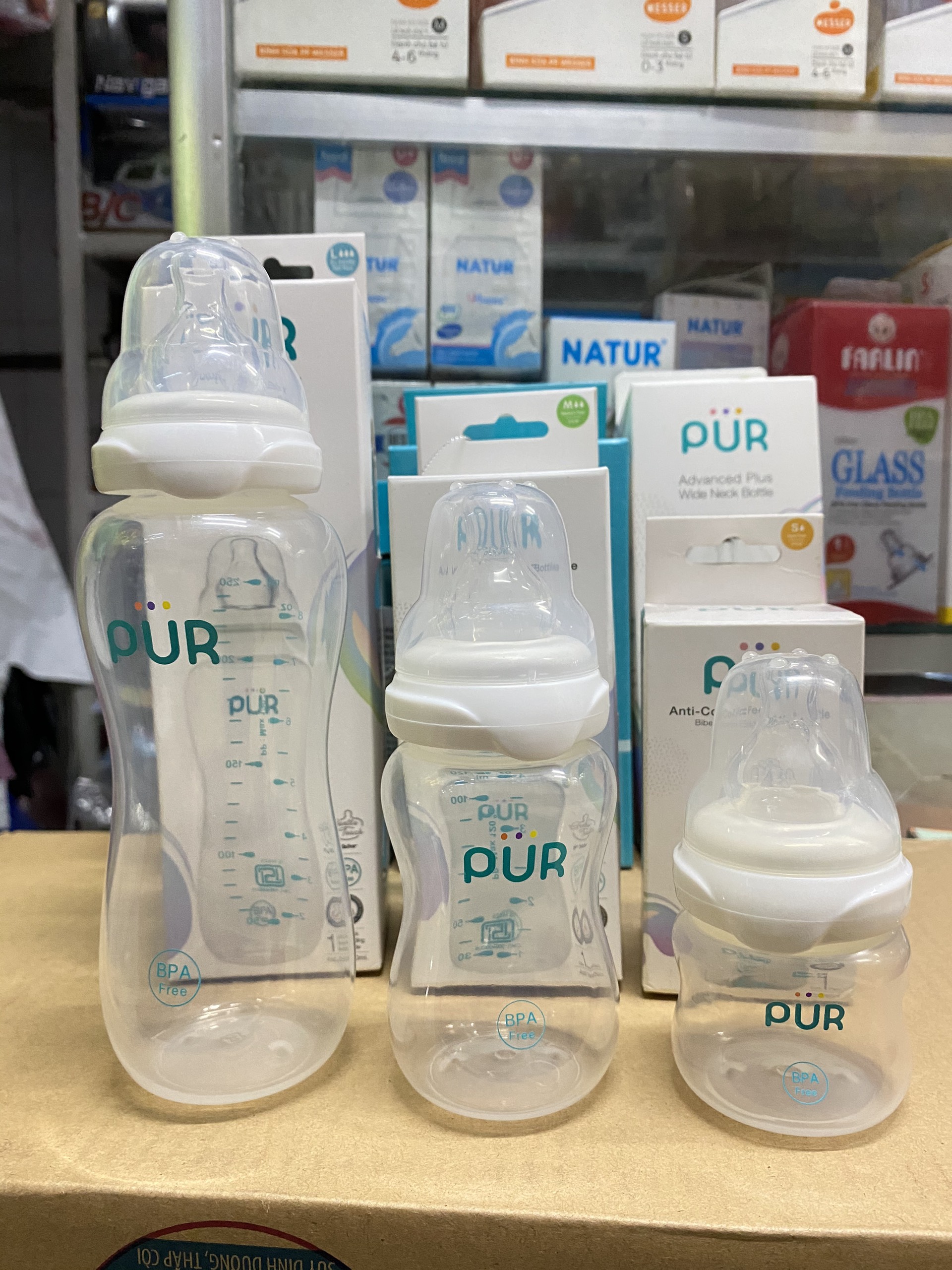 Bình sữa cổ hẹp hiệu Pur 60ml/120ml/250ml