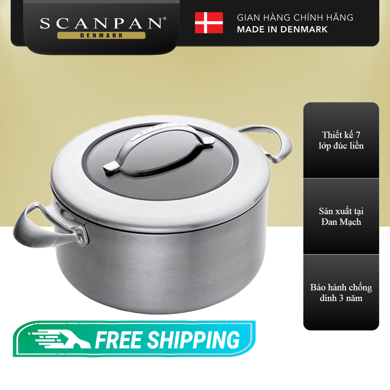 Nồi chống dính đáy từ Scanpan CTX 26cm 65252600 6,5L, bảo hành chống dính 3 năm, sản xuất tại Đan Mạch